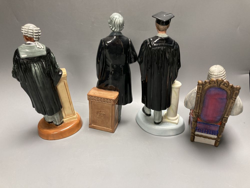 Four Royal Doulton figures: The Lawyer HN3041, The Statesman HN2855, The Graduate HN3017 and The Judge HN2443, tallest 24cm